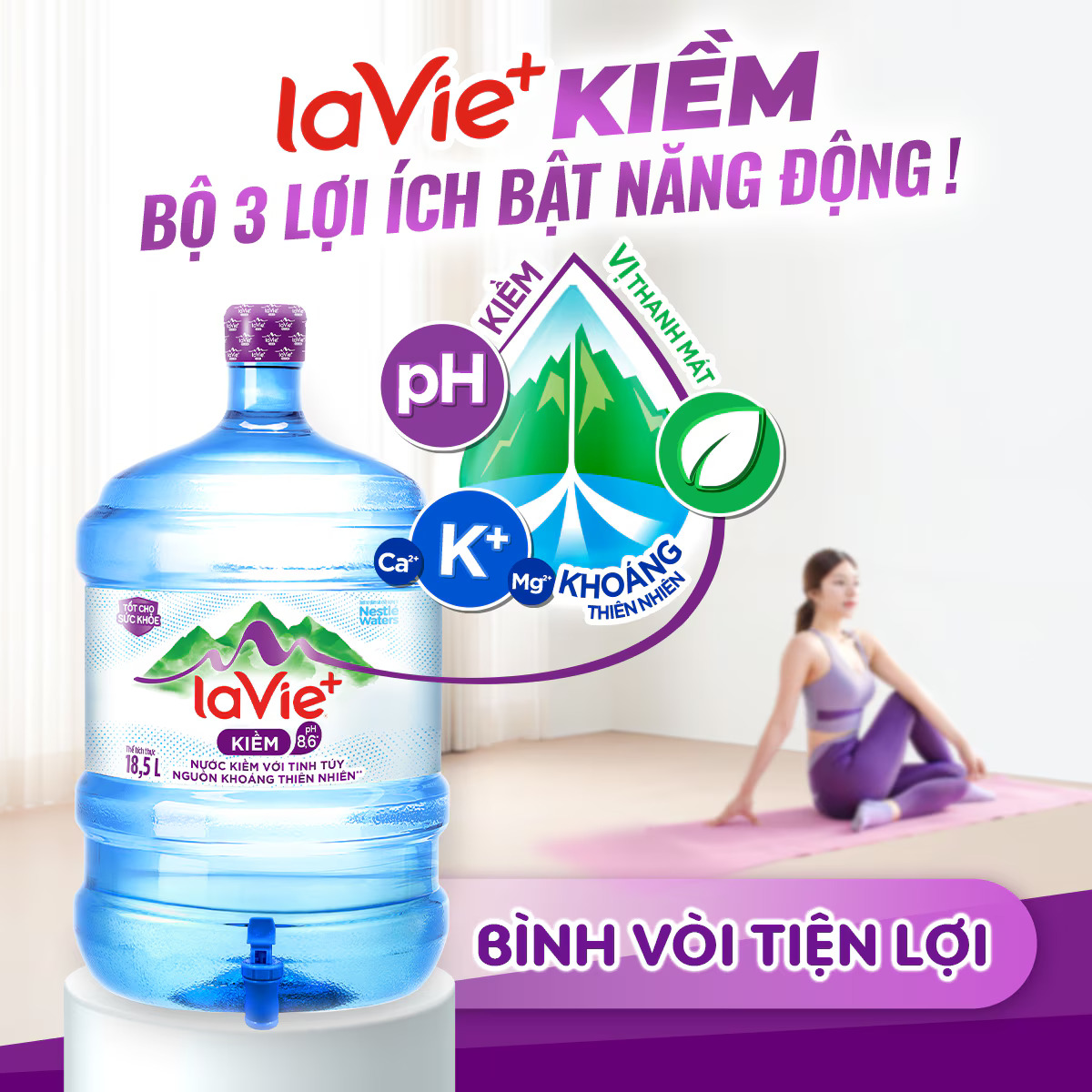 Nước LaVie+ Kiềm 18.5L bình có vòi chính hãng - La Vie Kiềm có khoáng thiên nhiên
